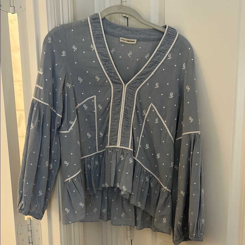 Ulla Johnson Blue Blouse with Ruffled Details